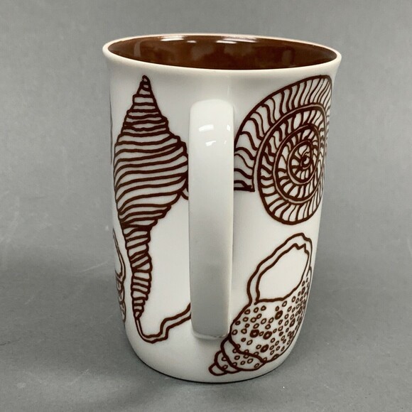 Fitz and Floyd FF Monotone Coffee Cup Mug Sea Shells White Brown - Picture 2 of 6